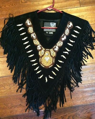 Usa bikers dream apparel black frnged beaded suede leather womans shoulder vest