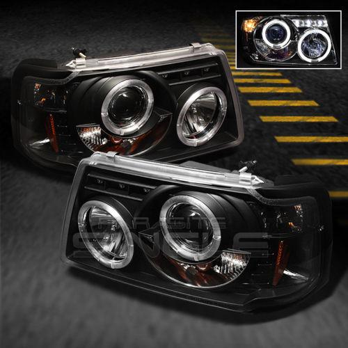 Black 01-11 ford ranger halo projector led headlights w/built in corner lights