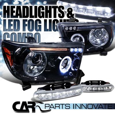 Glossy black 08-12 tundra sequoia halo projector headlights+6-led fog lamps