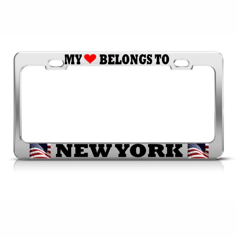 My heart belongs to new york license plate frame usa flag pride suv auto tag