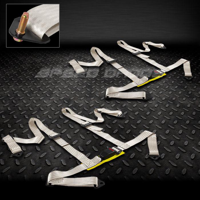 2 x universal 4-point 2"strap drift racing safety seat belt buckle harness white