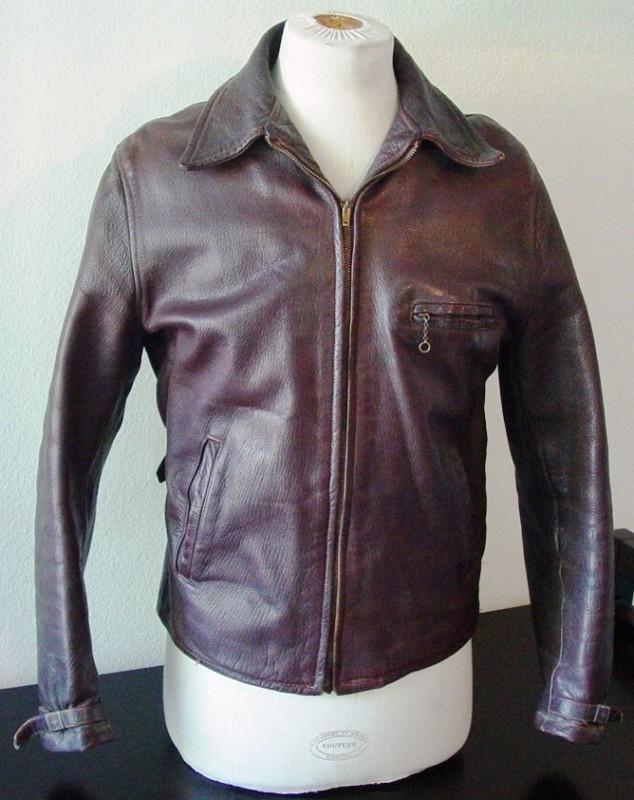 1930/40's goatskin brown leather buckleback motorcycle jacket, high quality! nm