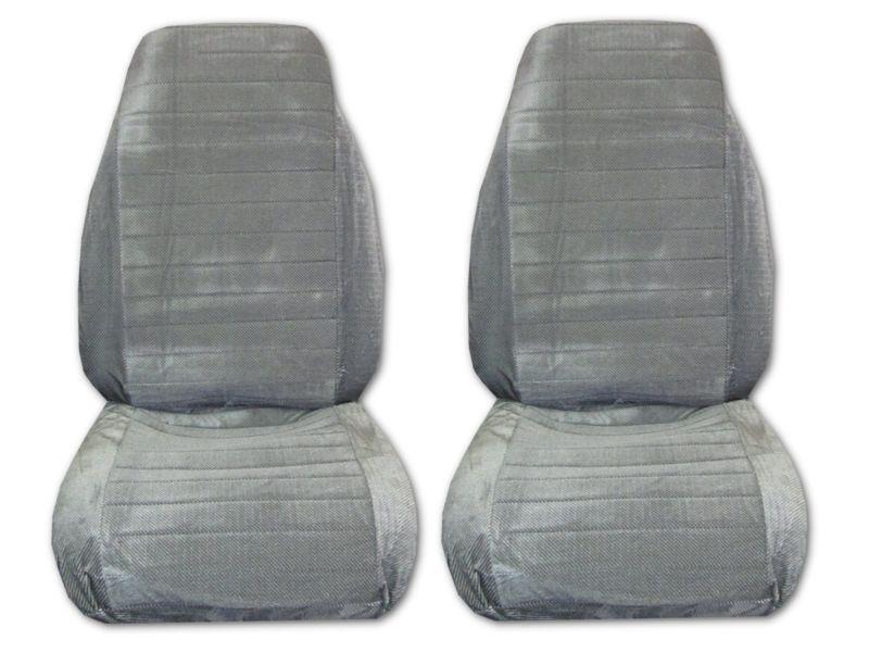 Quilted velour with weave high back car truck seat covers silver grey #3