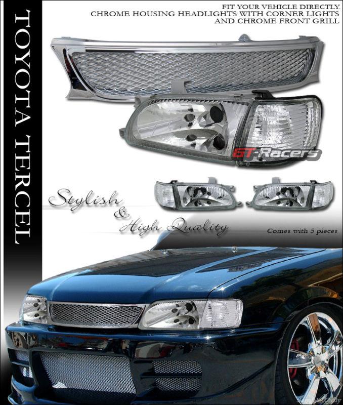 Chrome head lights+signal corner lamps w/front grill grille 95-97 toyota tercel