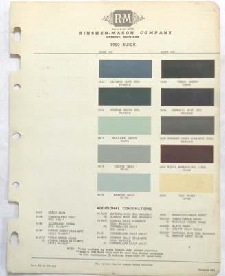 1950  buick r-m   color paint chip chart all models original 