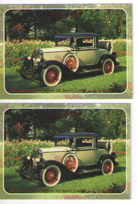 1929 chevy sports coupe baseball card sized cards - lot of 2 - must see !!