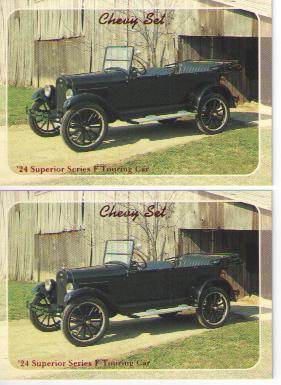 1924 chevy touring car baseball card sized cards - lot of 2 - must see !!