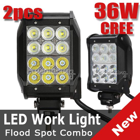 2x 36w 2520lm cree spot flood beam led work offroad lamp light utb jeep 4wd 4x4