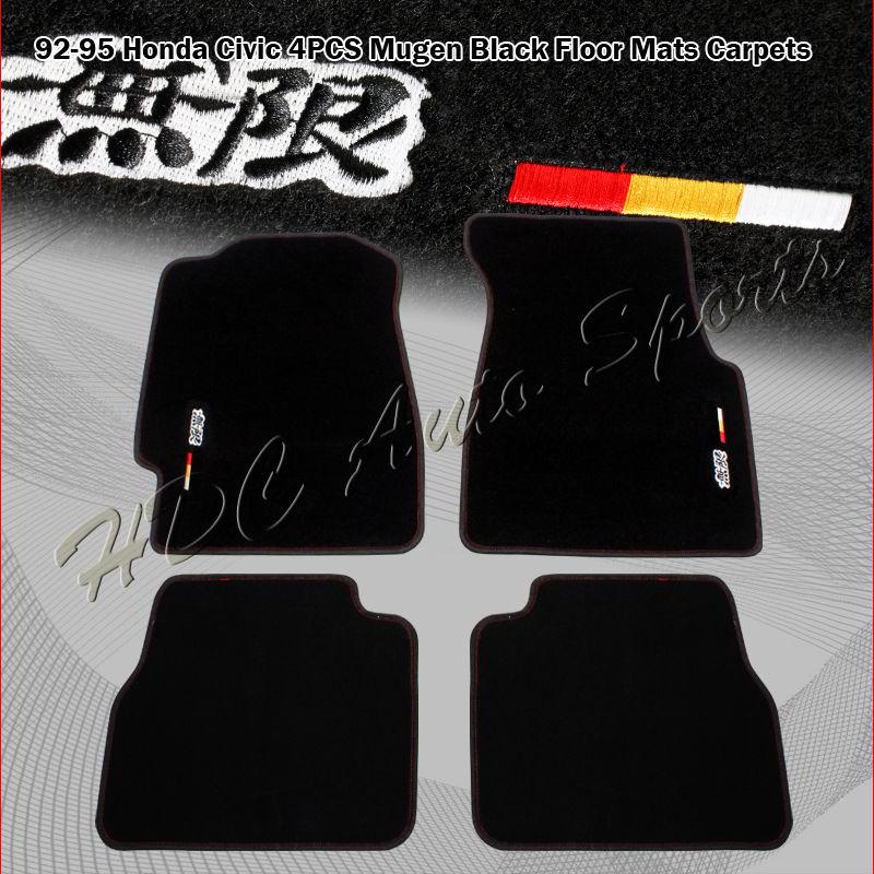 1992-1995 honda civic coupe/hatch red stitched mu style black floor mats carpets