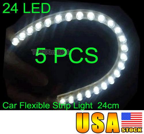 New 5pcs 24led 24cm for car flexible strip light white bulbs lamps waterproof