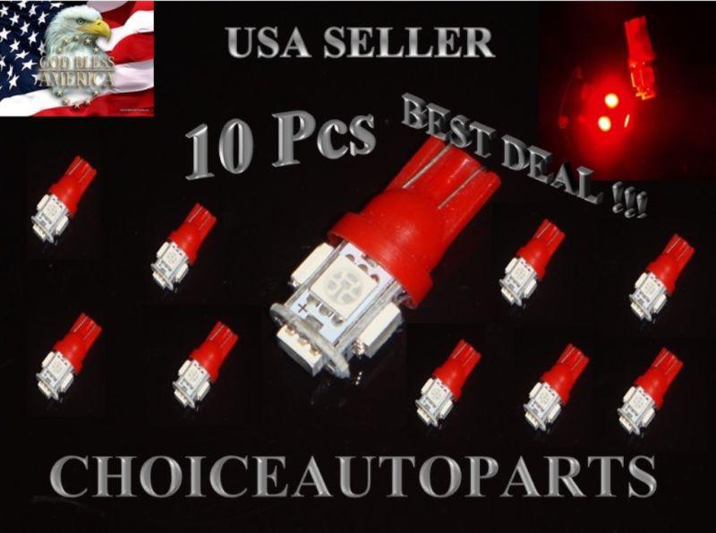 10x t10 w5w 5050 5smd w5w led red dashboard licence plate bulbs 168 192 194 2825