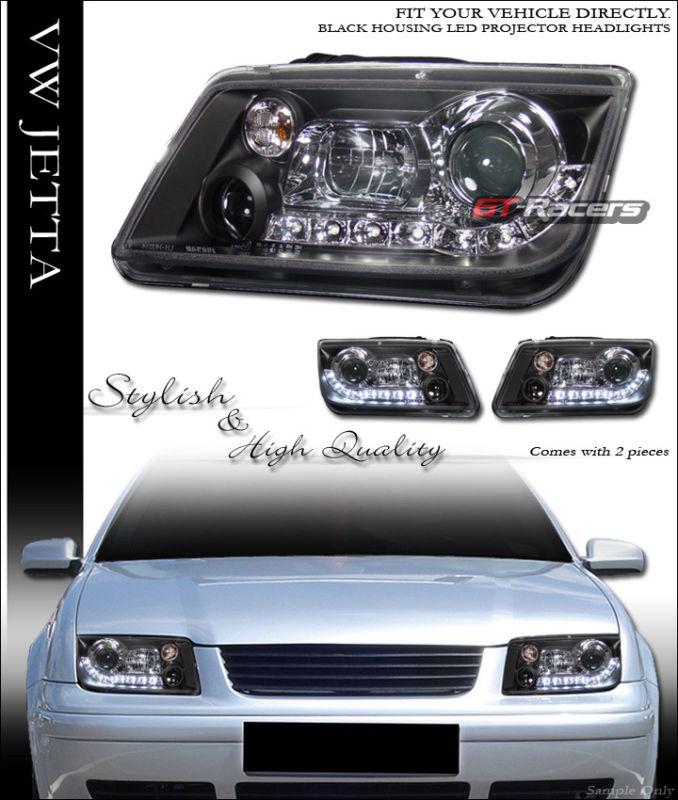 Blk drl style led projector head lights w/fog signal 1999-2004 vw jetta bora mk4