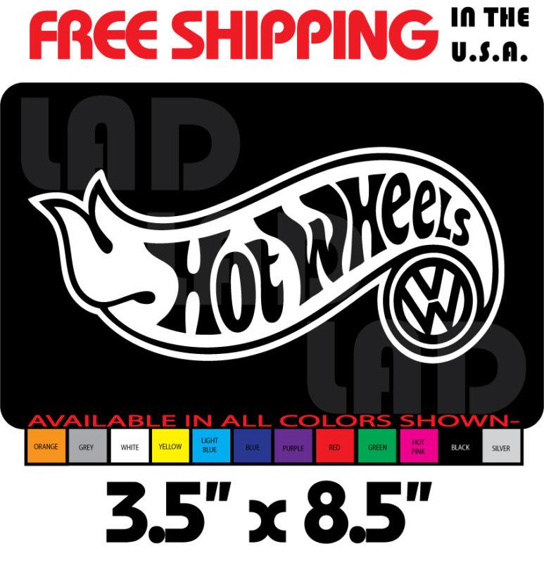1-vw hotwheels vinyl decal sticker 3.5"x8.5" white bug bus beatle ghia fastback 