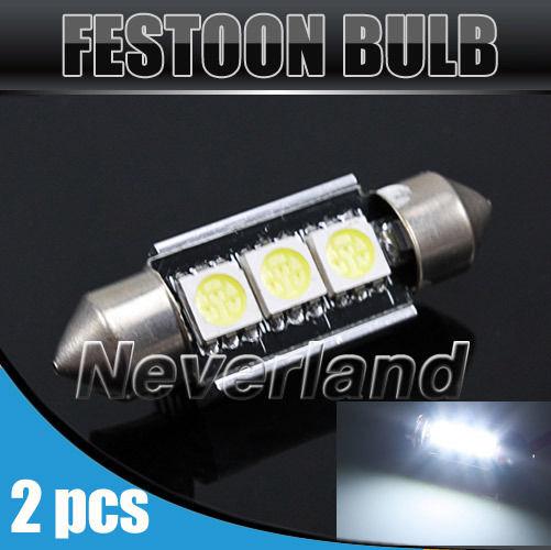 2x c5w 5050 37mm interior 3 smd led car canbus festoon dome xenon light bulb