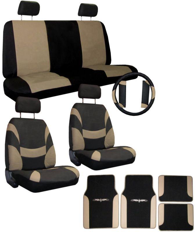 Tan black xtreme car truck suv seat covers pkg w/ tattoo floor mats & more #2