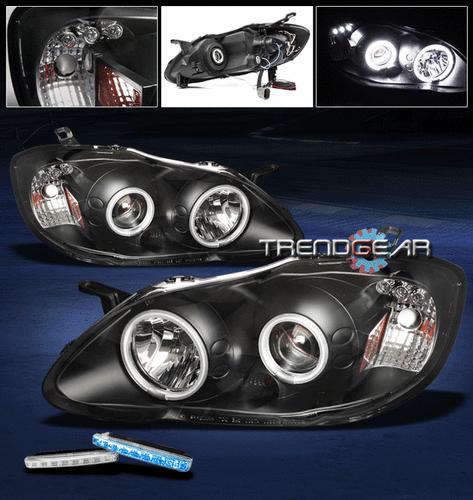 03-08 toyota corolla ccfl halo jdm black projector head lights lamp+blue drl led