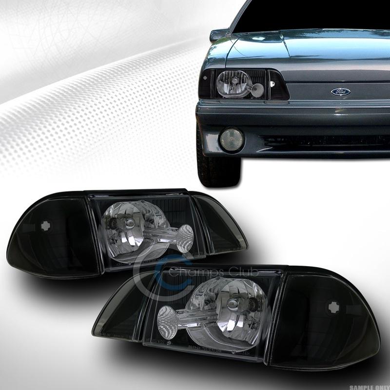 Crystal black head lights lamps signal parking corner ks 6pc 87-93 ford mustang