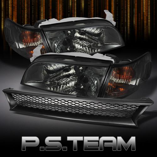 93-97 corolla smoked headlights +corner lights+sport jdm front grille grill