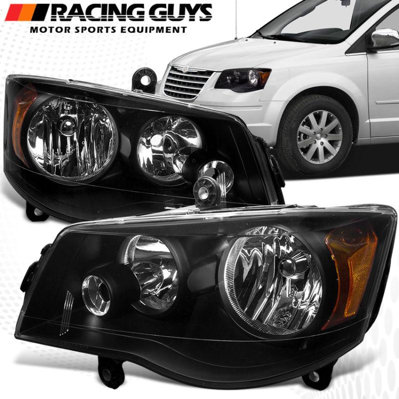 2008-2010 chrysler town & country mini passenger van black head lights lamp pair