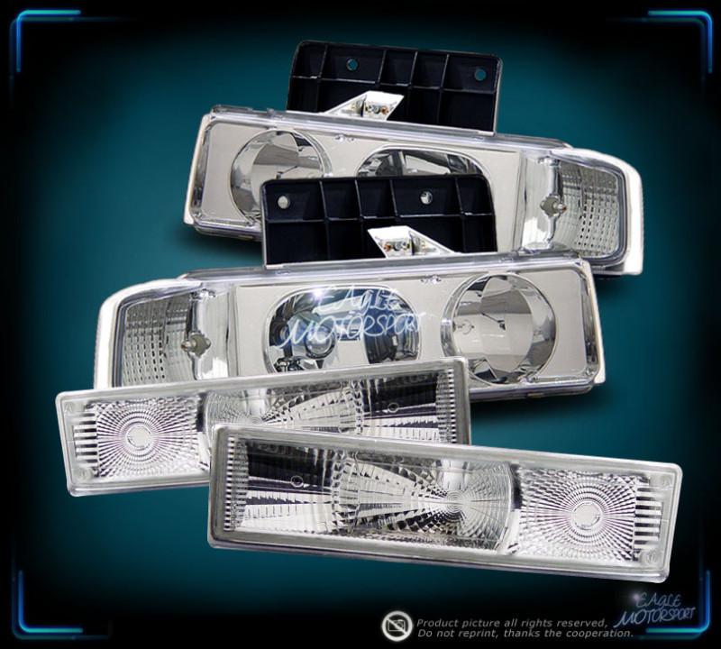 1995-2003 chevy astro chrome clear 1 piece crystal headlights+bumper hood lamps