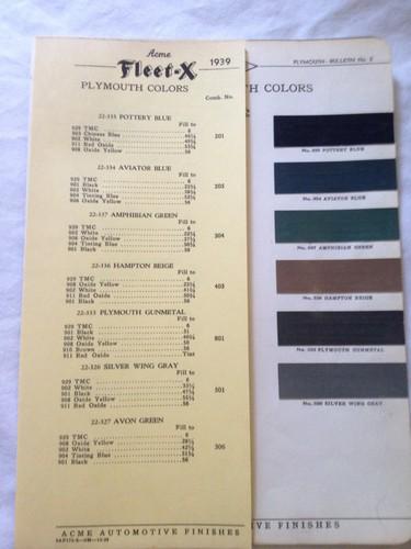 1939 plymouth~paint chip~automotive~acme paints~color chart~chrysler~original!