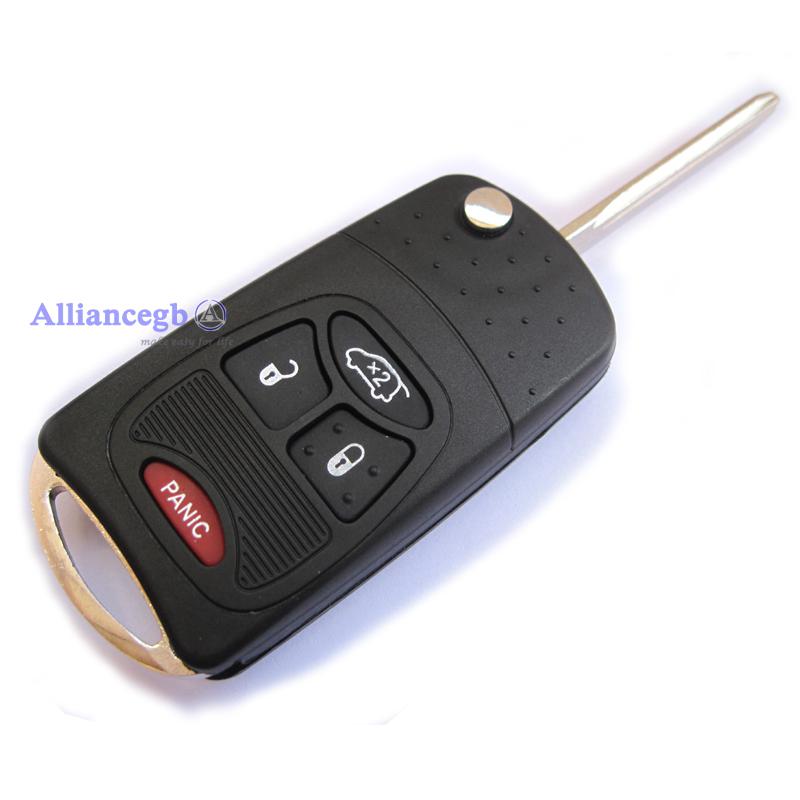 Flip folding remote key shell for chrysler dodge replacement fob 3 buttons+panic