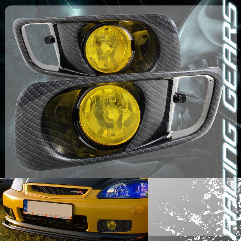 1999-2000 honda civic jdm yellow lens chrome housing fog light lamp complete kit