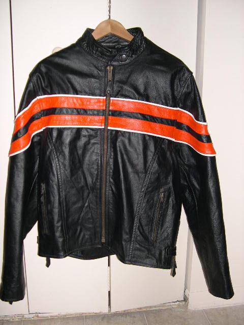 Men's leather motorcycle jacket, size: s , black w/orange stripe