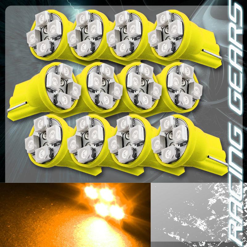 12x amber smd 4 led 12v t10 wedge interior instrument map panel gauge light bulb