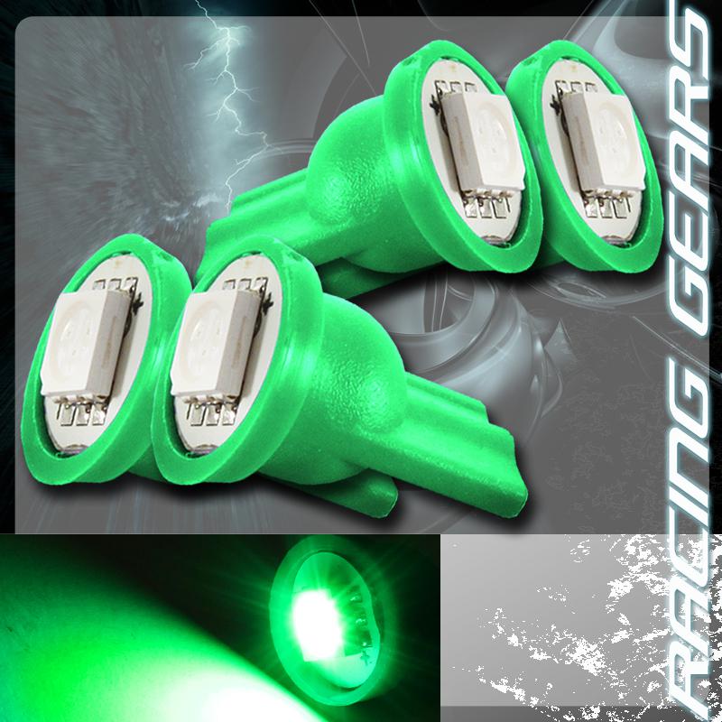 4x green smd led t10 wedge interior instrument panel gauge license light bulbs