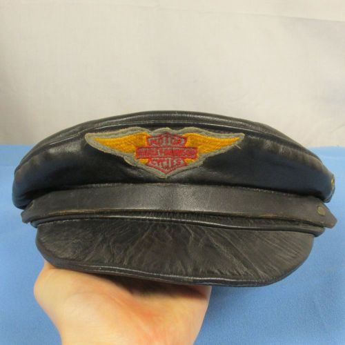 Vtg 1930s 1940s original harley davidson leather captains biker hat