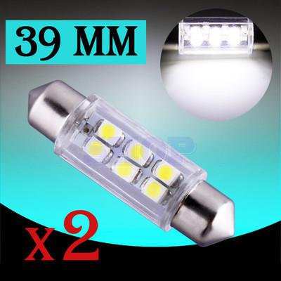 2pcs 39mm 6 smd pure white dome festoon interior led car light bulb lamp