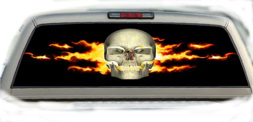 Skull blazing flames #02 rear window graphic tint truck stickers decals