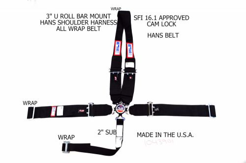 Rjs racing sfi 16.1 5pt hans cam lock u wrap roll bar mount belt black 1043901