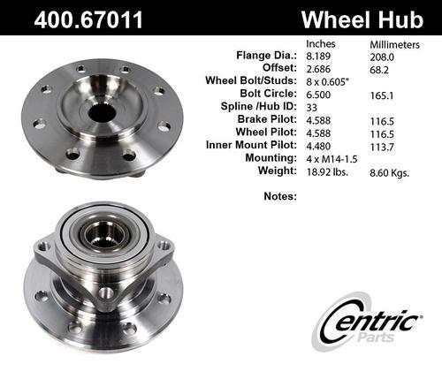 Centric 400.67011e front wheel bearing & hub assy