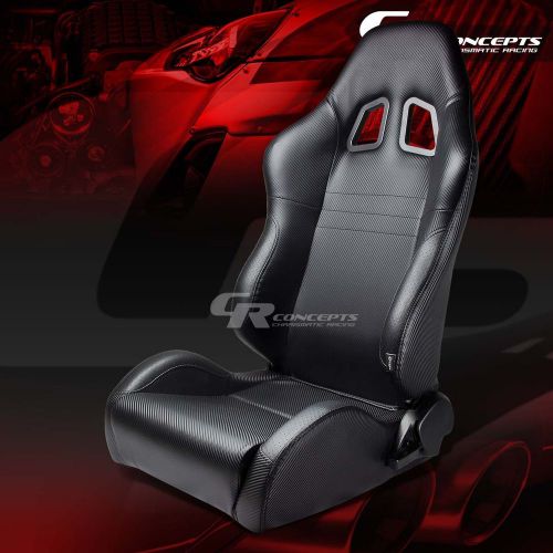 2x carbon look pvc leather sports racing seats+mounting slider driver left side