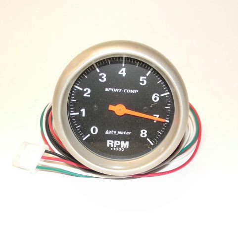 Autometer sport-comp series tachometer 0-8,000 3 3/8&#034; in-dash black face v good