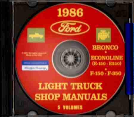  1986 ford pickup light truck repair shop manual cd  f150 f250 f350 cutaway rv