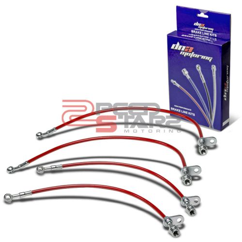 Stainless brake line/hose pvc coat 4pc for 02-06 rsx/civic si/12 crz/tsx red