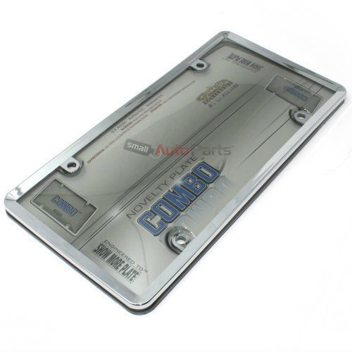 Chrome plastic license plate tag frame +tinted bubble shield cover for car-truck