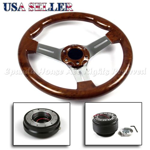 Fit 96-00 honda civic 350mm wood trim chrome steering wheel+hub+quick release