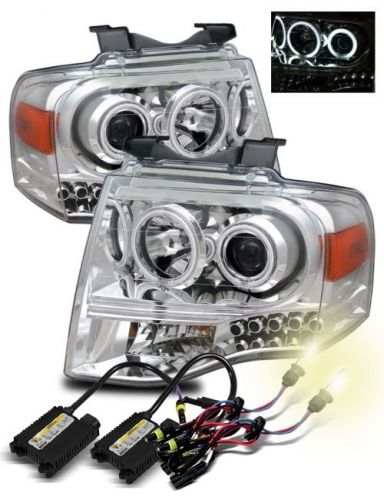 Fit 07-12 ford expedition ccfl halo projector headlights chrome w/ 4300k hid