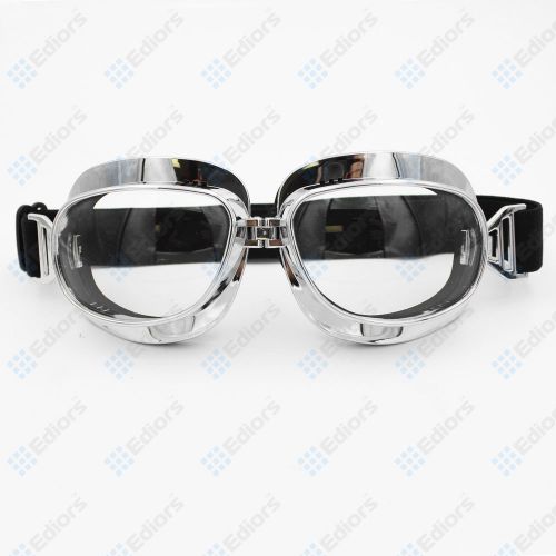 Vintage bike aviator pilot style motorcycle cruiser scooter goggles clear lens