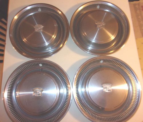 1974 1975 1976 cadillac hub caps 15&#034; stainless set of 4      -  hc690