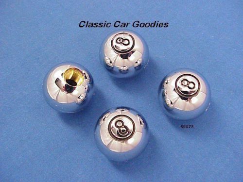 Tire valve caps &#034;8 ball&#034; chrome (4) new!