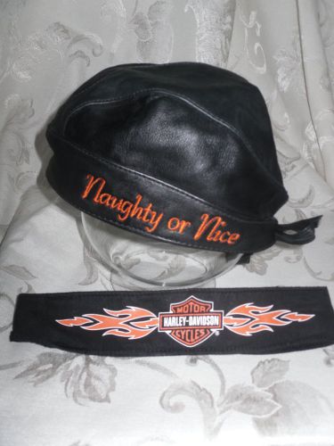 For the lady biker - embroidered leather do-rag and headband