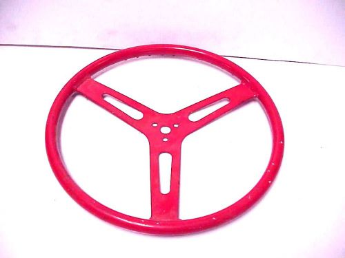 Race car 3 spoke red 16&#034; flat aluminum steering wheel imca sprint car vintage