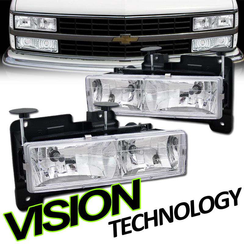 1992-1999 gmc yukon chrome housing euro clear lens crystal headlights set pair