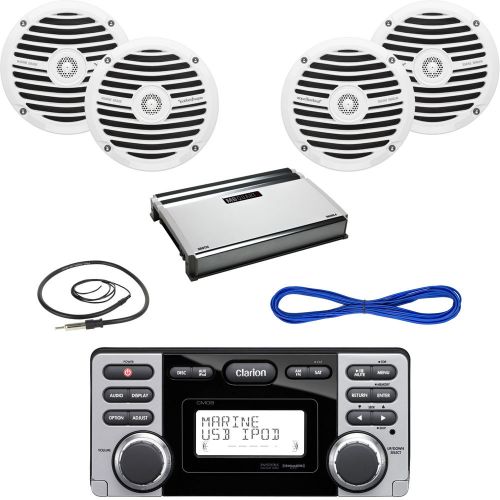 Clarion marine usb-mp3 receiver, 2x 6.5&#034; speakers, 360w amplifier, wire,antenna