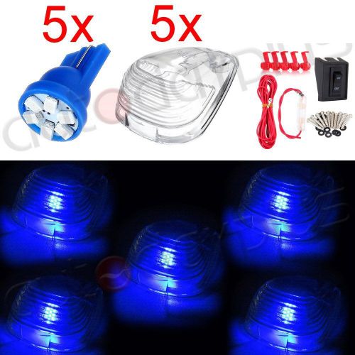 5pcs blue 3020 led truck cab top marker clearance light lamp + wiring switch kit